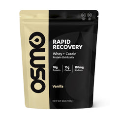 Osmo Rapid Recovery vanilla tub showing premium whey and casein blend for post-workout support