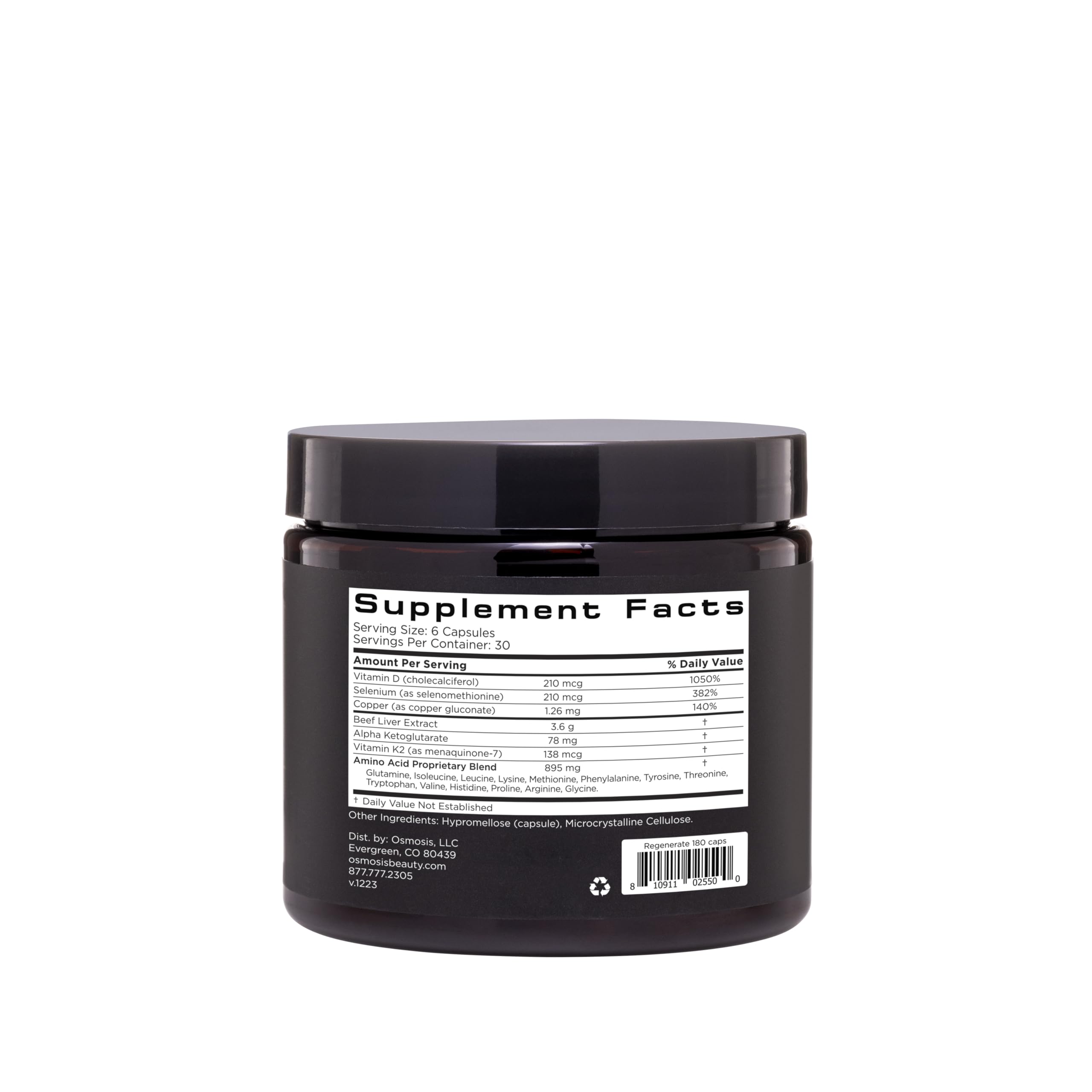OSMOSIS Regenerate ingredients list highlights vitamins and amino acids.