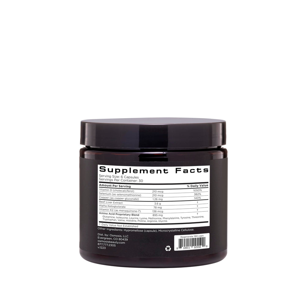 OSMOSIS Regenerate ingredients list highlights vitamins and amino acids.