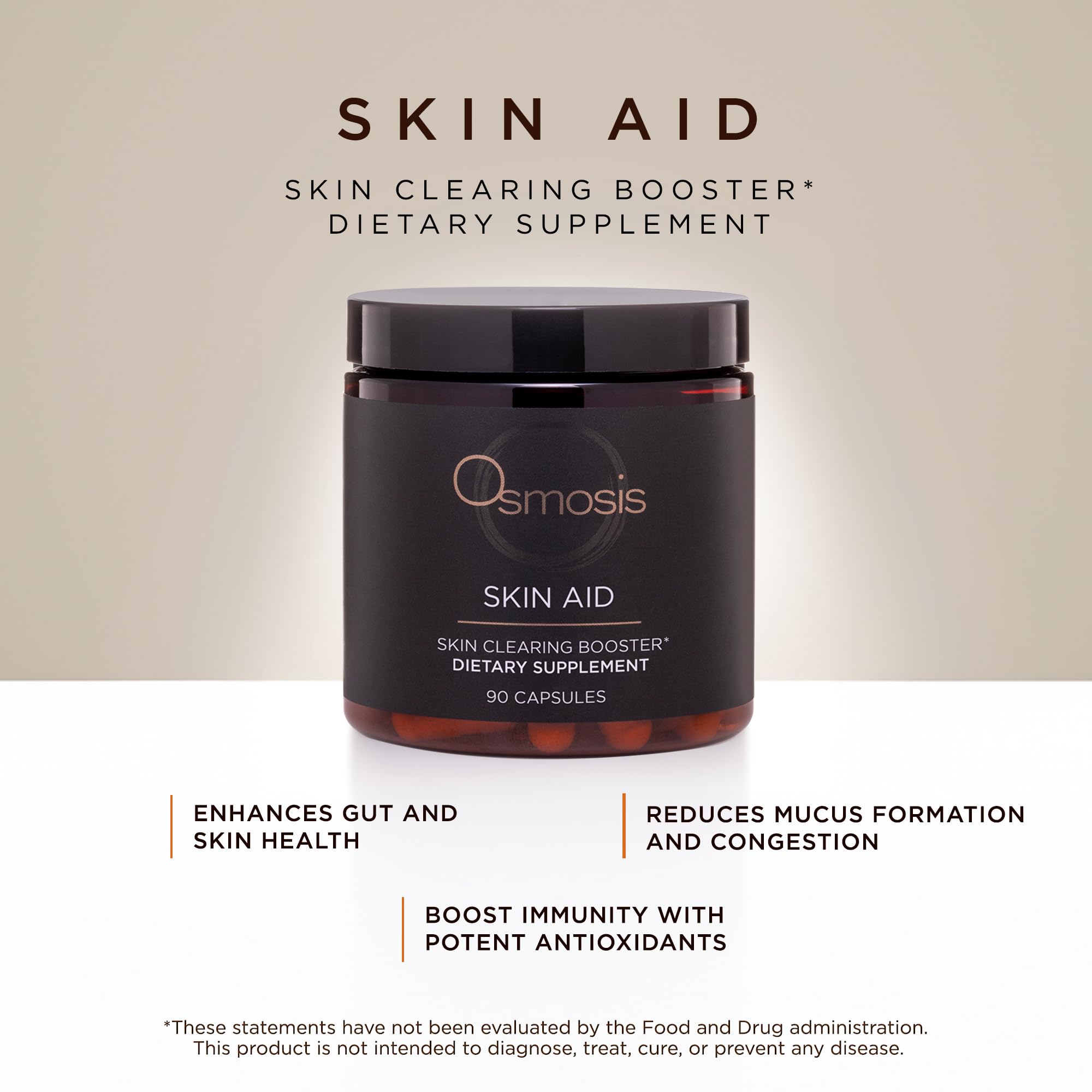 OSMOSIS Skin Aid label close-up highlighting vitamin A for blemish-prone skin