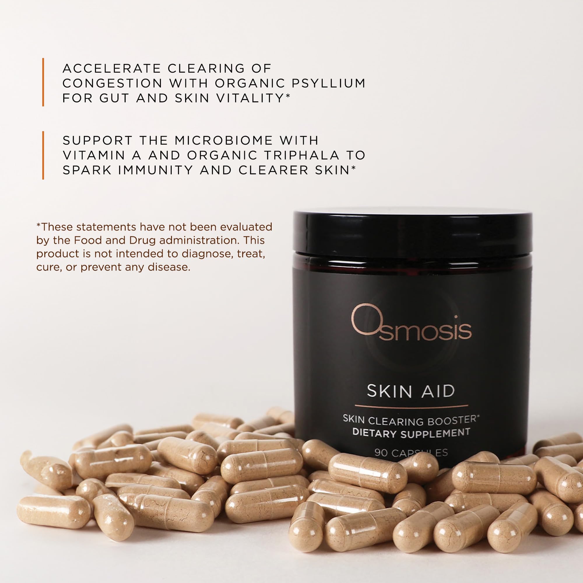 OSMOSIS Skin Aid tablets close-up showing daily supplement form