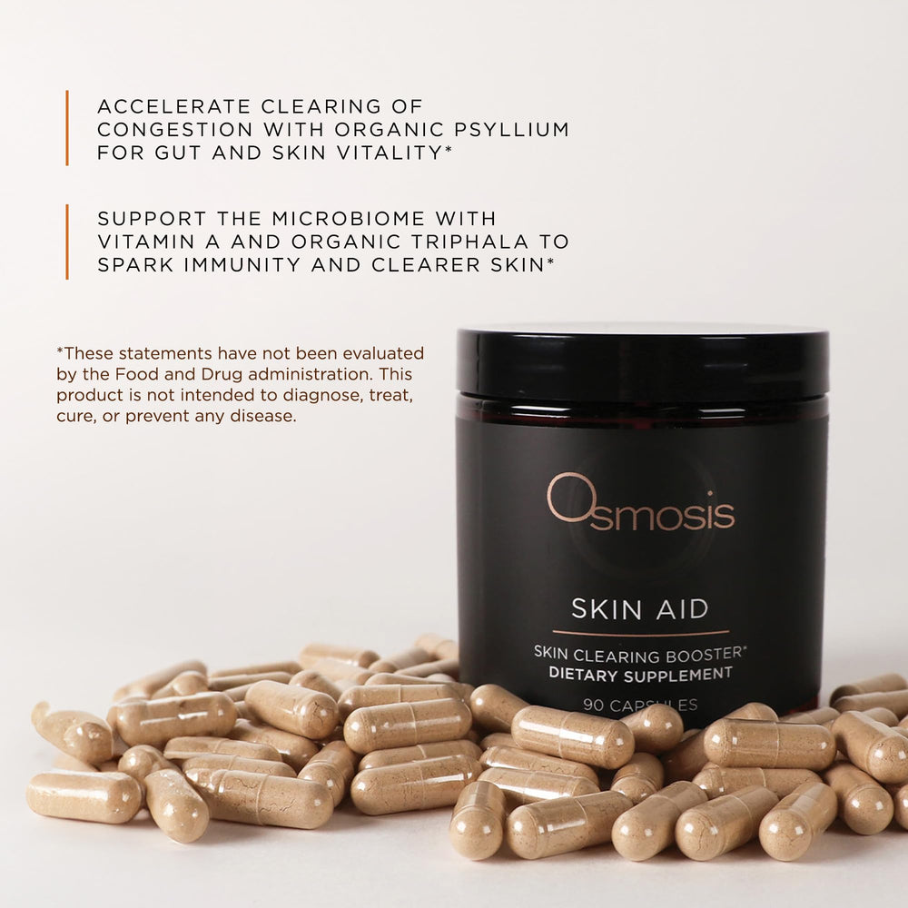 OSMOSIS Skin Aid tablets close-up showing daily supplement form
