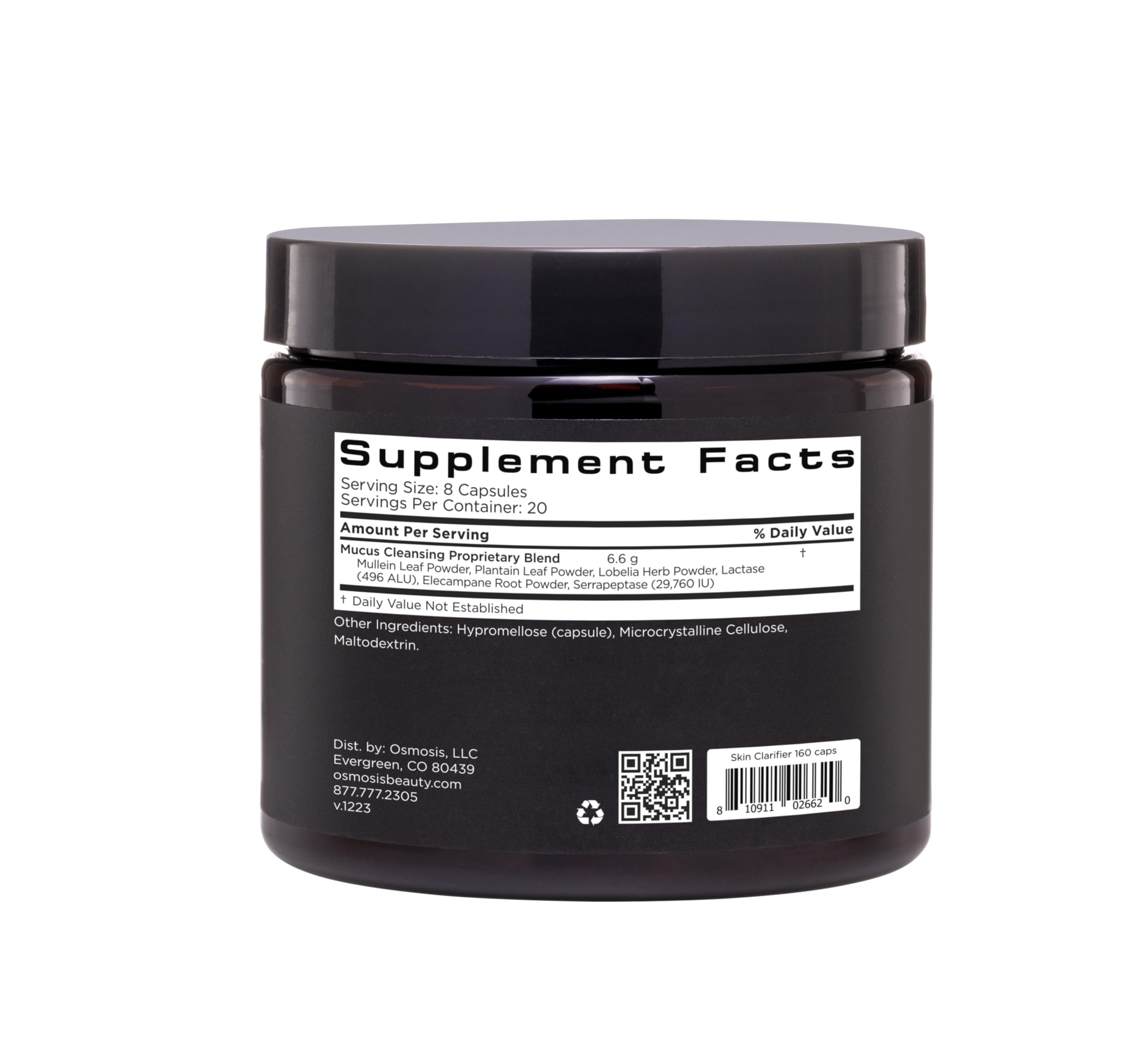 OSMOSIS Skin Clarifier capsules poured into a spoon for dosage reference.