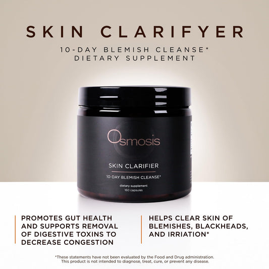 OSMOSIS Skin Clarifier label shows vegan and gluten-free ingredients for transparency.