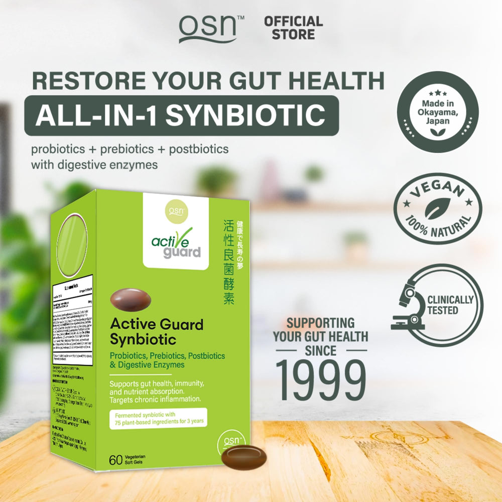OSN ActiveGuard capsules close-up showing multi-strain blend for gut balance