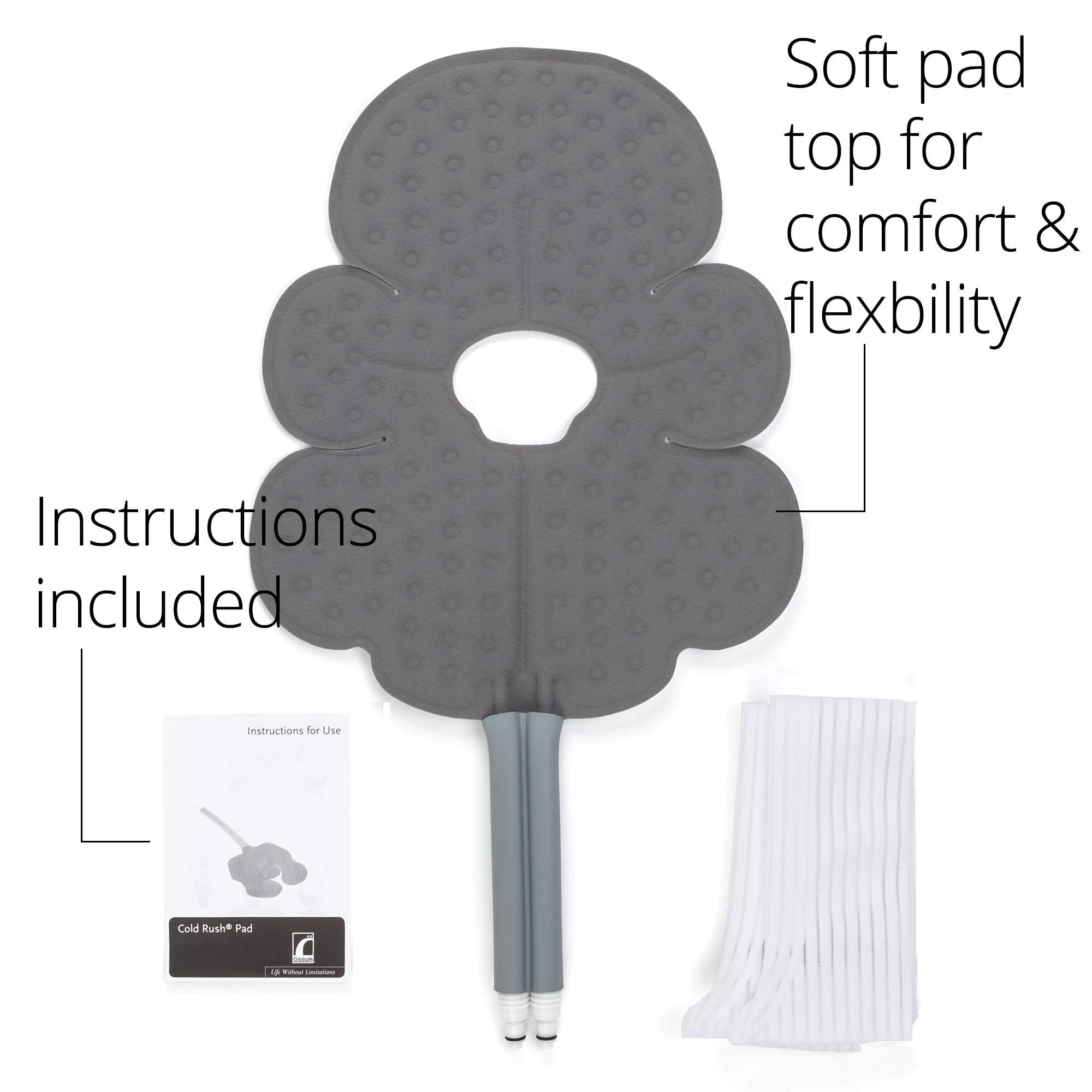 Elastic straps securing Ossur knee pad under a brace for steady cold therapy