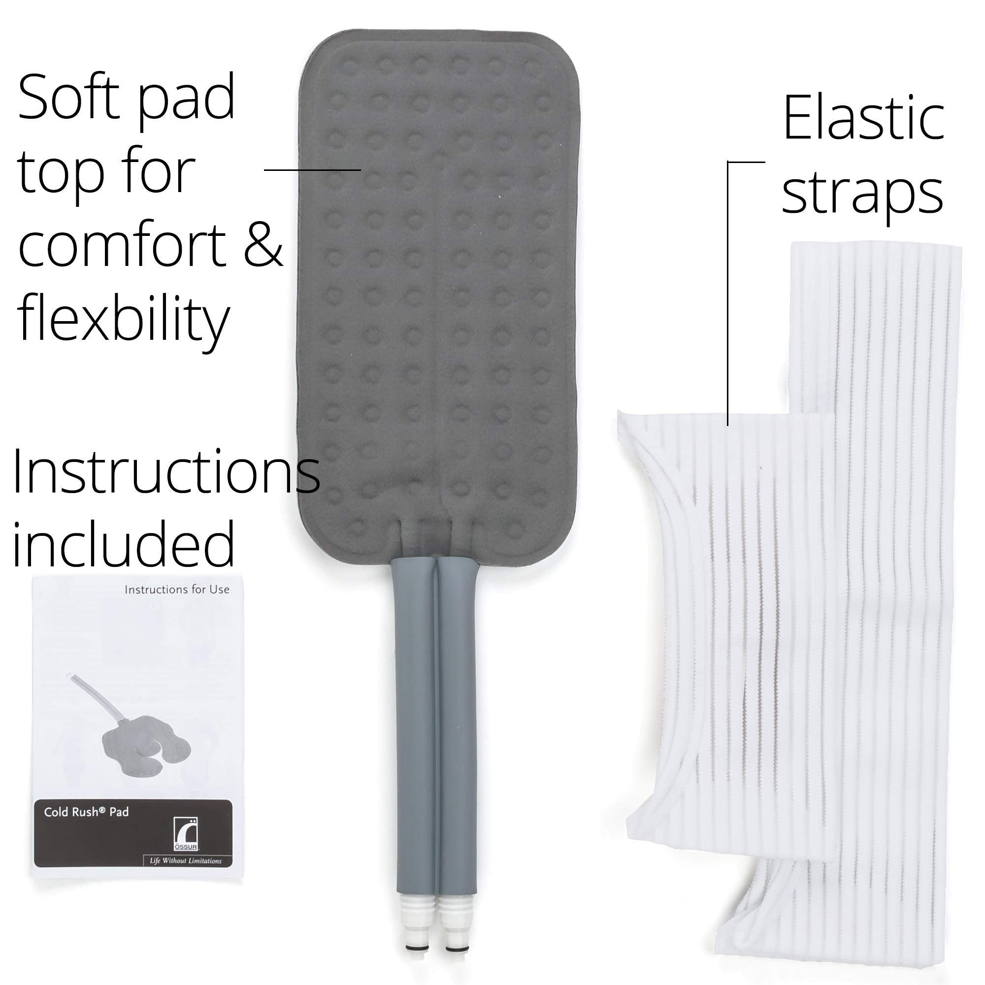 Ossur Cold Rush rectangular pad positioned on ankle for consistent cooling comfort