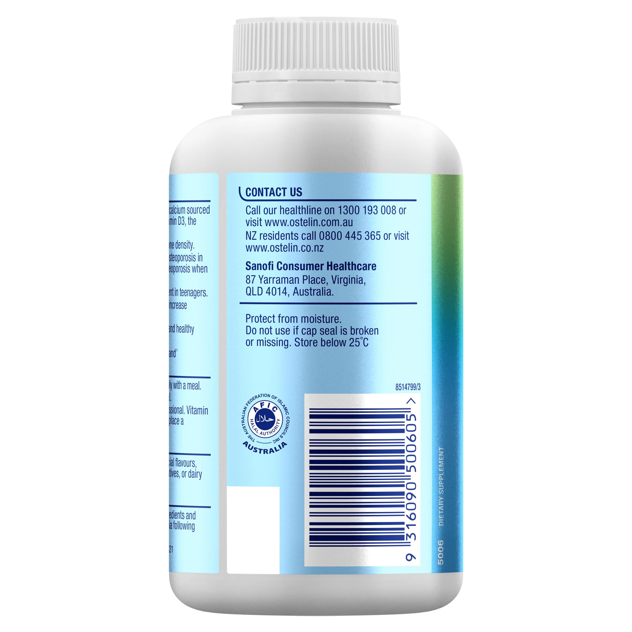 Pack shot of Ostelin bottle with clear label for easy recognition.