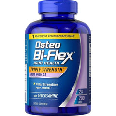 Osteo Bi-Flex bottle pouring, showcasing glucosamine and MSM blend for joint support