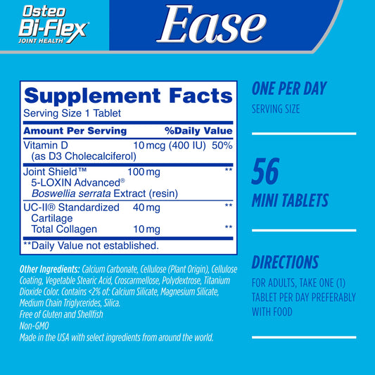 Close-up of Osteo Bi-Flex Ease mini-tablets highlighting small, easy-to-swallow design.