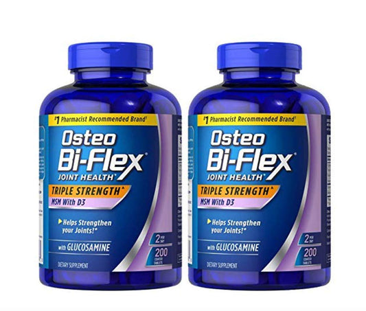 Osteo Bi-Flex triple strength MSM Vitamin D3 bottle for easy swallowing and daily joint support.