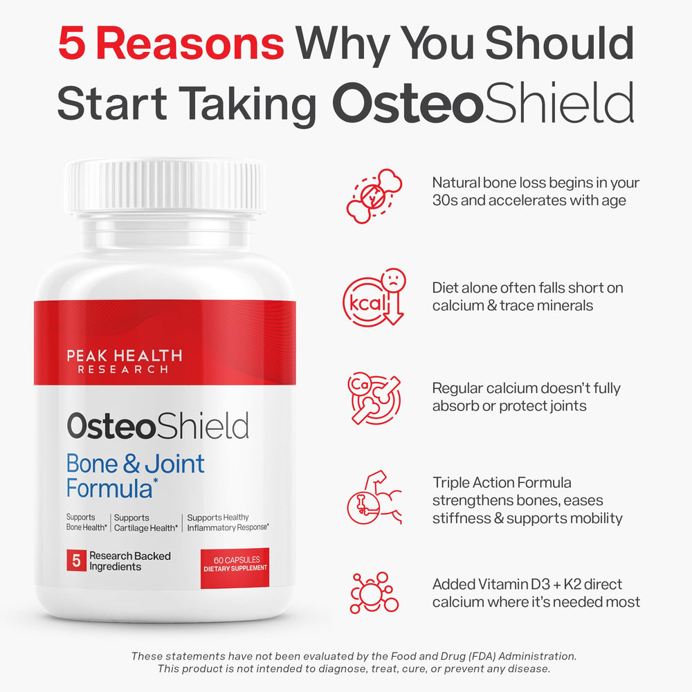 OsteoShield daily‑use bottles illustrating easy two‑capsule routine