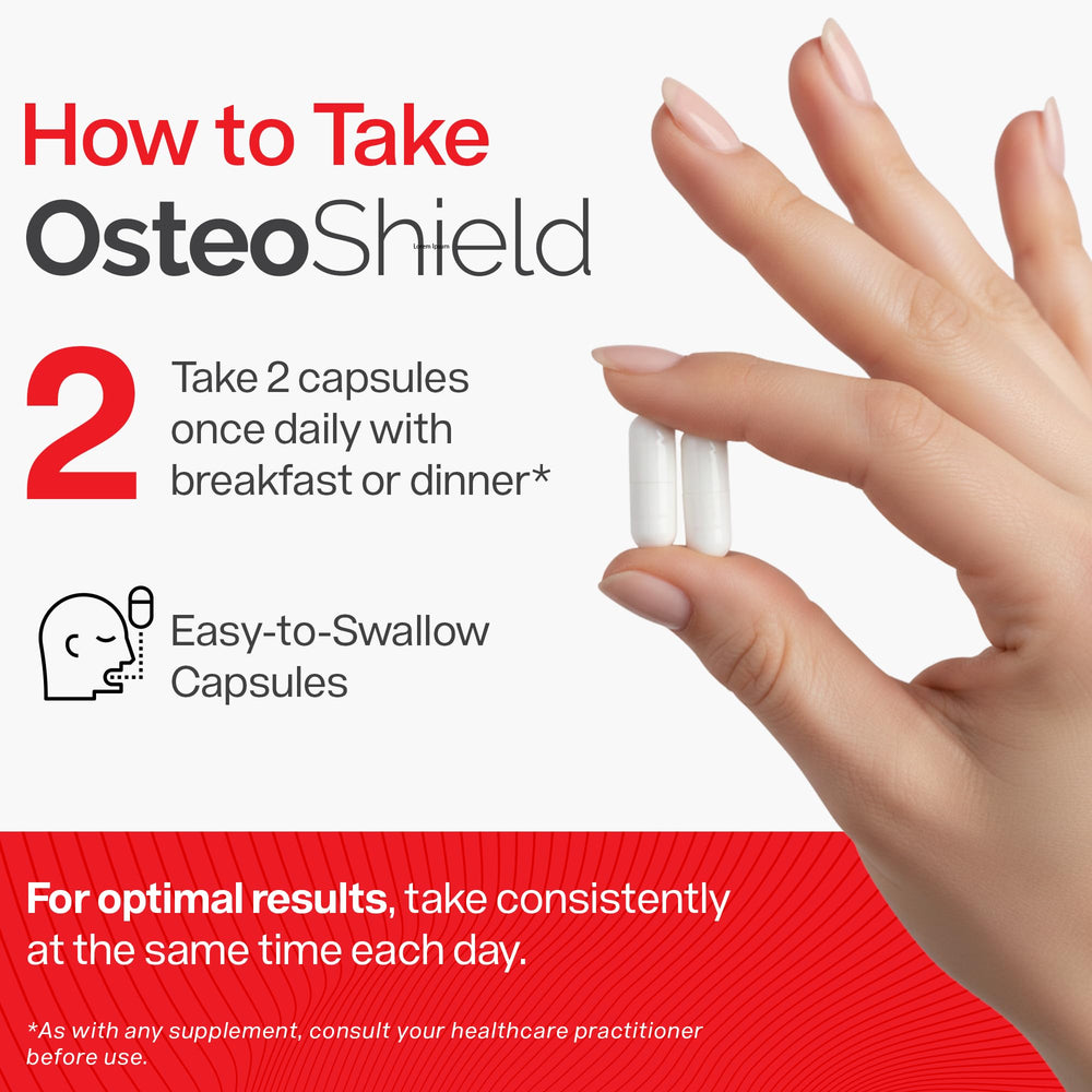 OsteoShield packaging and GMP badge signaling quality