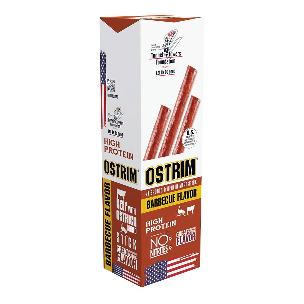 Ostrim BBQ jerky sticks close-up showing smoky flavor and protein-rich snack.