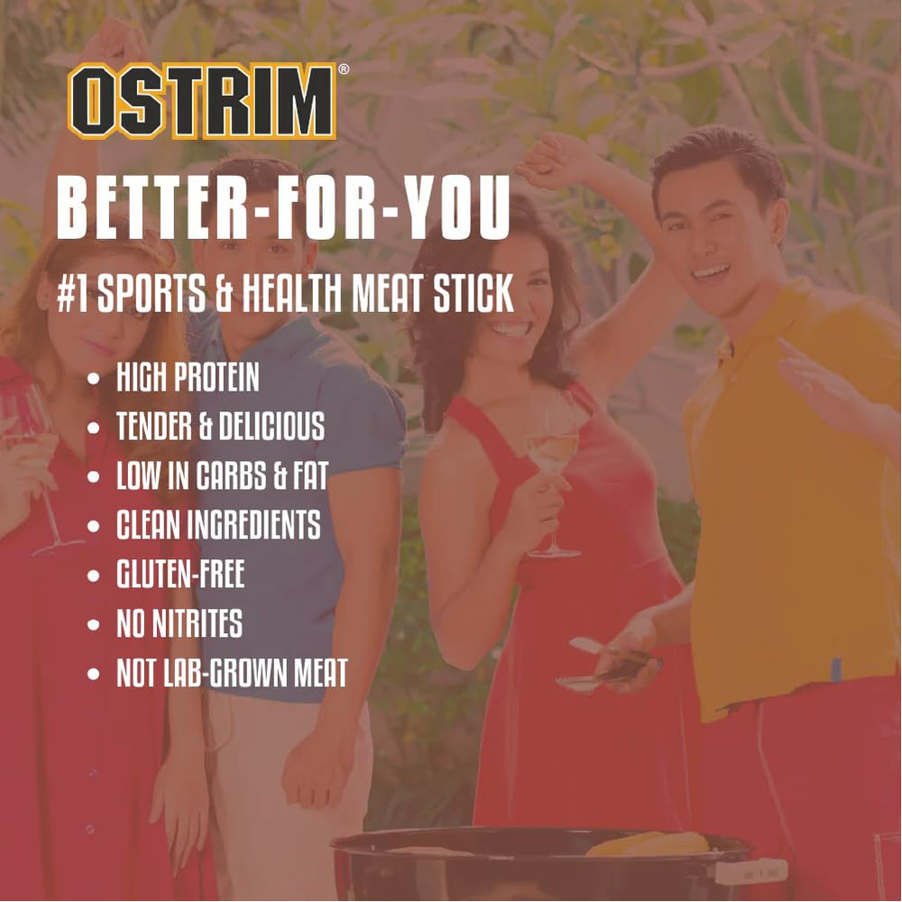 Ostrim snack sticks held in hand for a quick, protein-rich meal on the go.