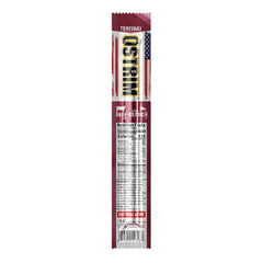 Ostrim teriyaki jerky packaging for on-the-go snacking.