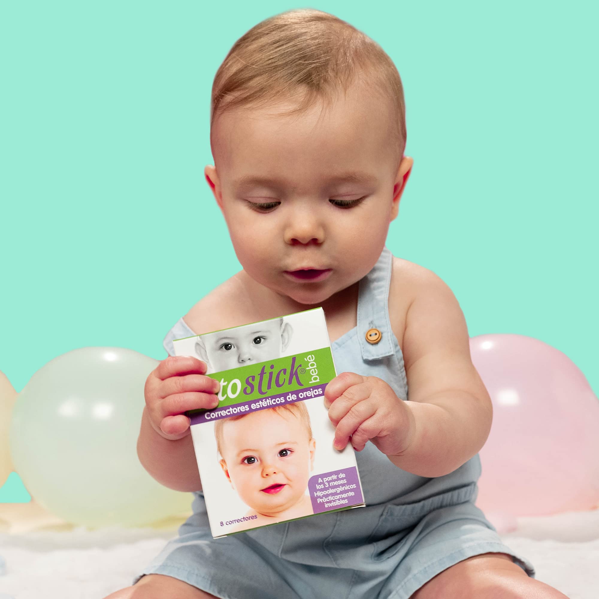 Otostick Baby application guide highlights positioning steps for best results.