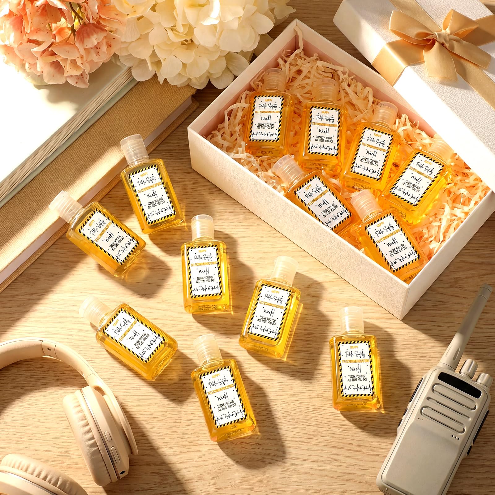 Oudain Telecommunicators Week label design enhances themed gift favors