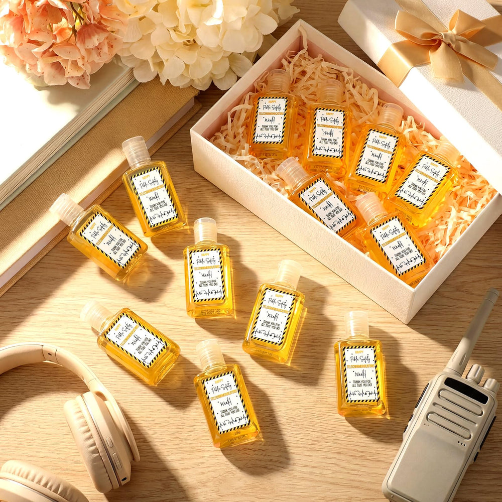Oudain Telecommunicators Week label design enhances themed gift favors