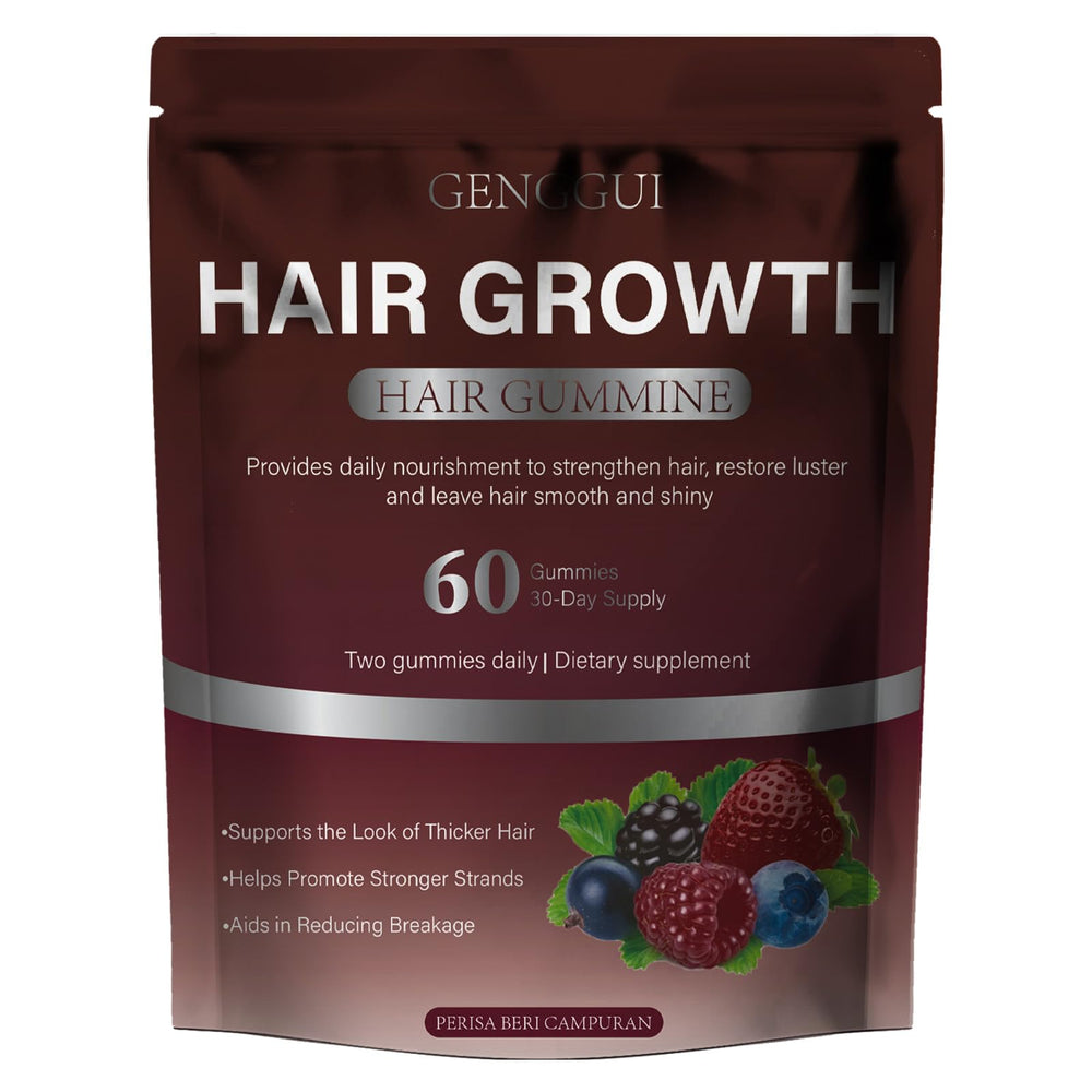 OUHENGTEK Hair Growth Gummies bottle pour demonstrates easy daily use for hair nourishment.