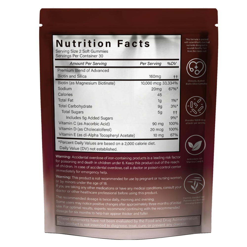 OUHENGTEK Hair Growth Gummies pack front highlights convenient, holistic beauty support.
