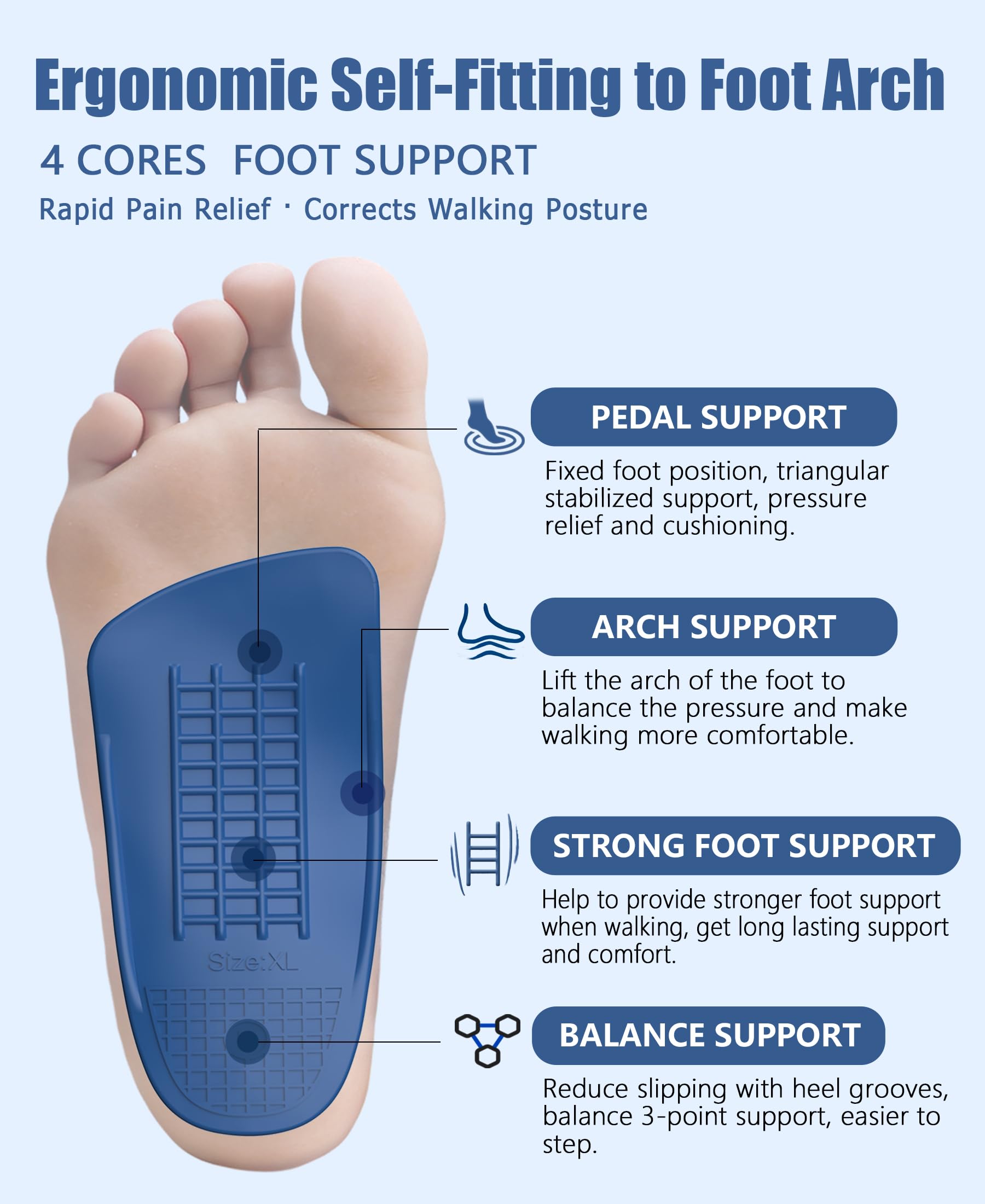 OUOKK arch heights guide to the right fit for many feet.