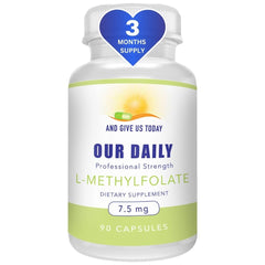 Our Daily Vites L-Methylfolate bottle front showing maximum strength folate for daily wellness.