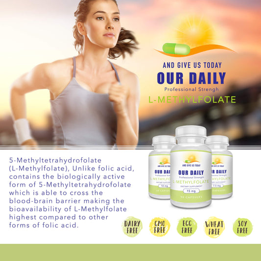 Our Daily Vites L-Methylfolate capsules on a neutral background for on-the-go usage.
