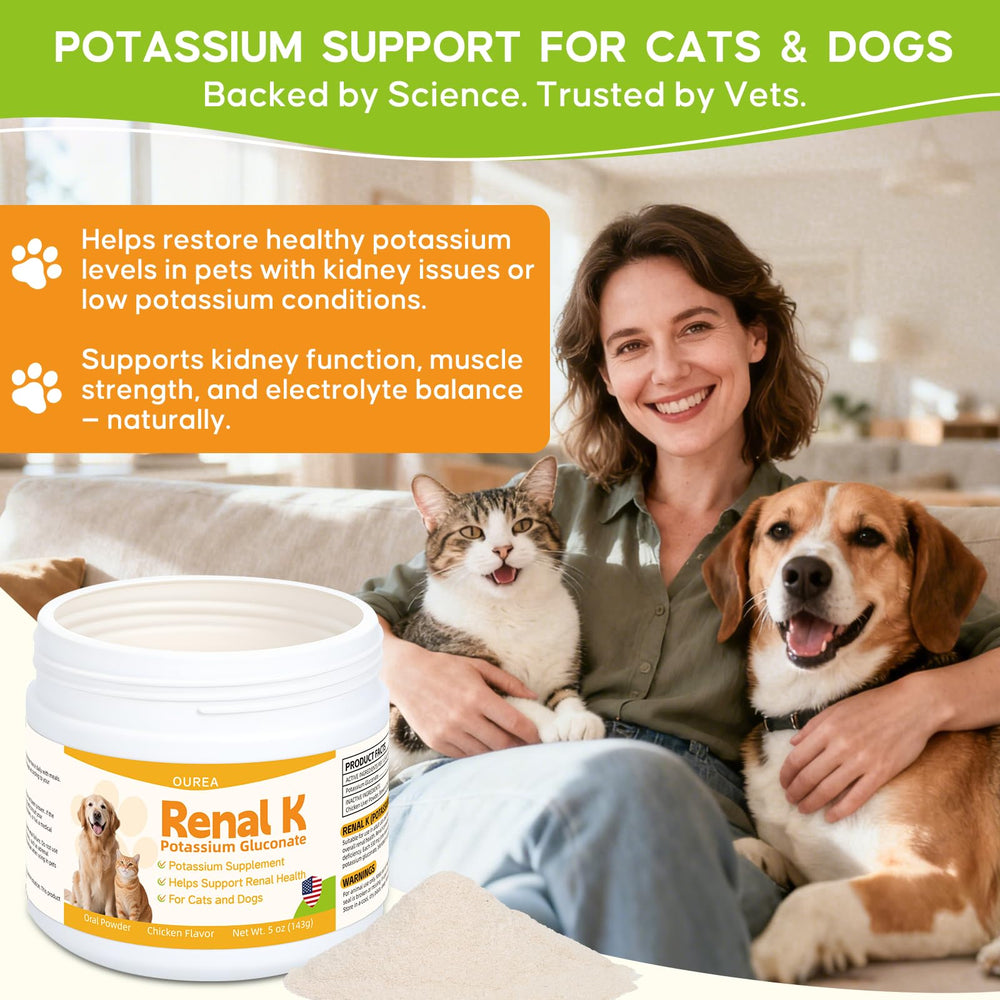 Ourea Renal K chicken flavor improves palatability for pets.