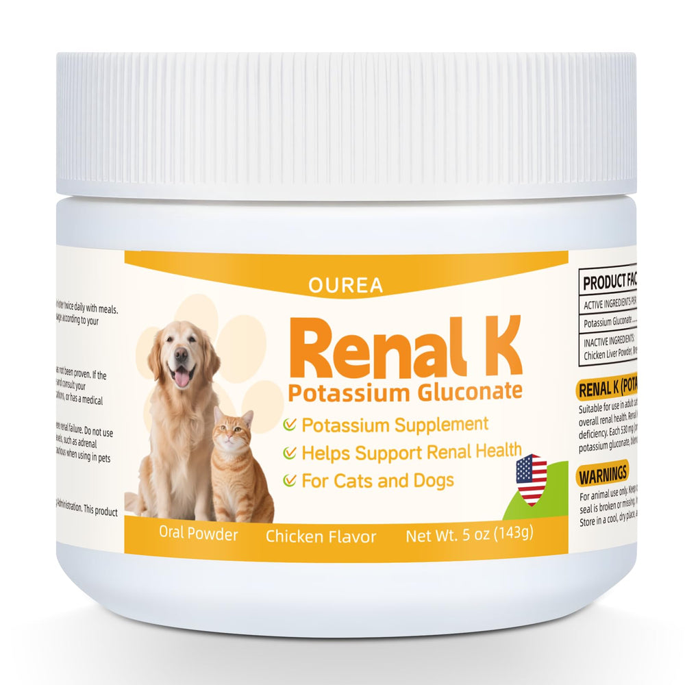 Ourea Renal K powder with chicken flavor for easy palatability during meals.