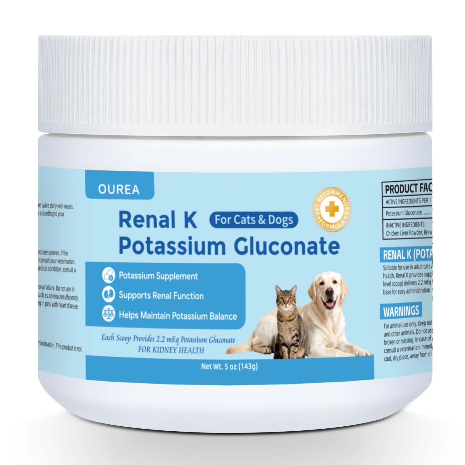 Ourea Renal K powder scoop for easy dosing and consistent potassium support.