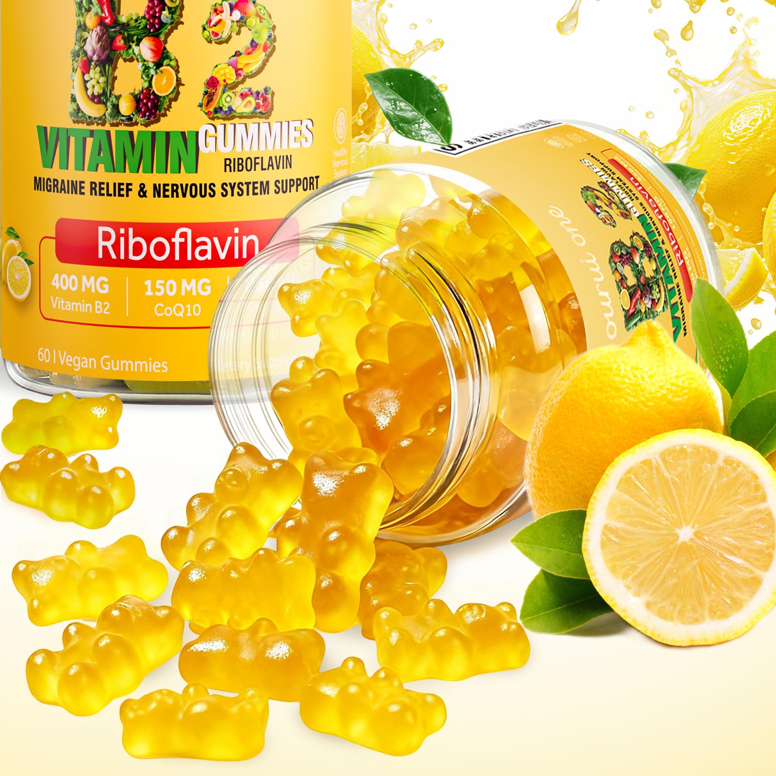 ourui one vitamin-b2-gummies-pack-2-lemon pack image suggests ongoing wellness with 60 gummies.