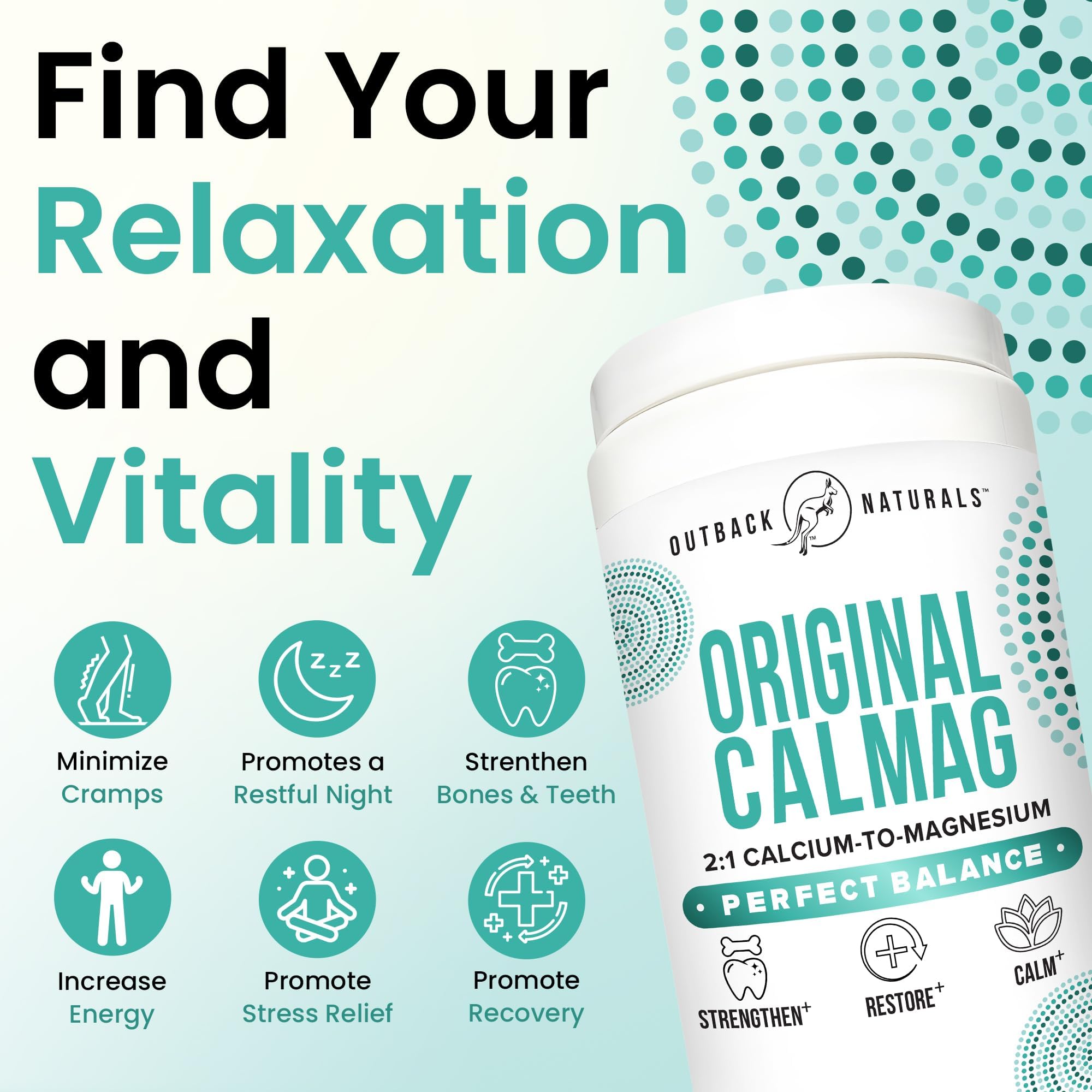 Outback Naturals 2-to-1 ratio graphic highlights absorption and balance.