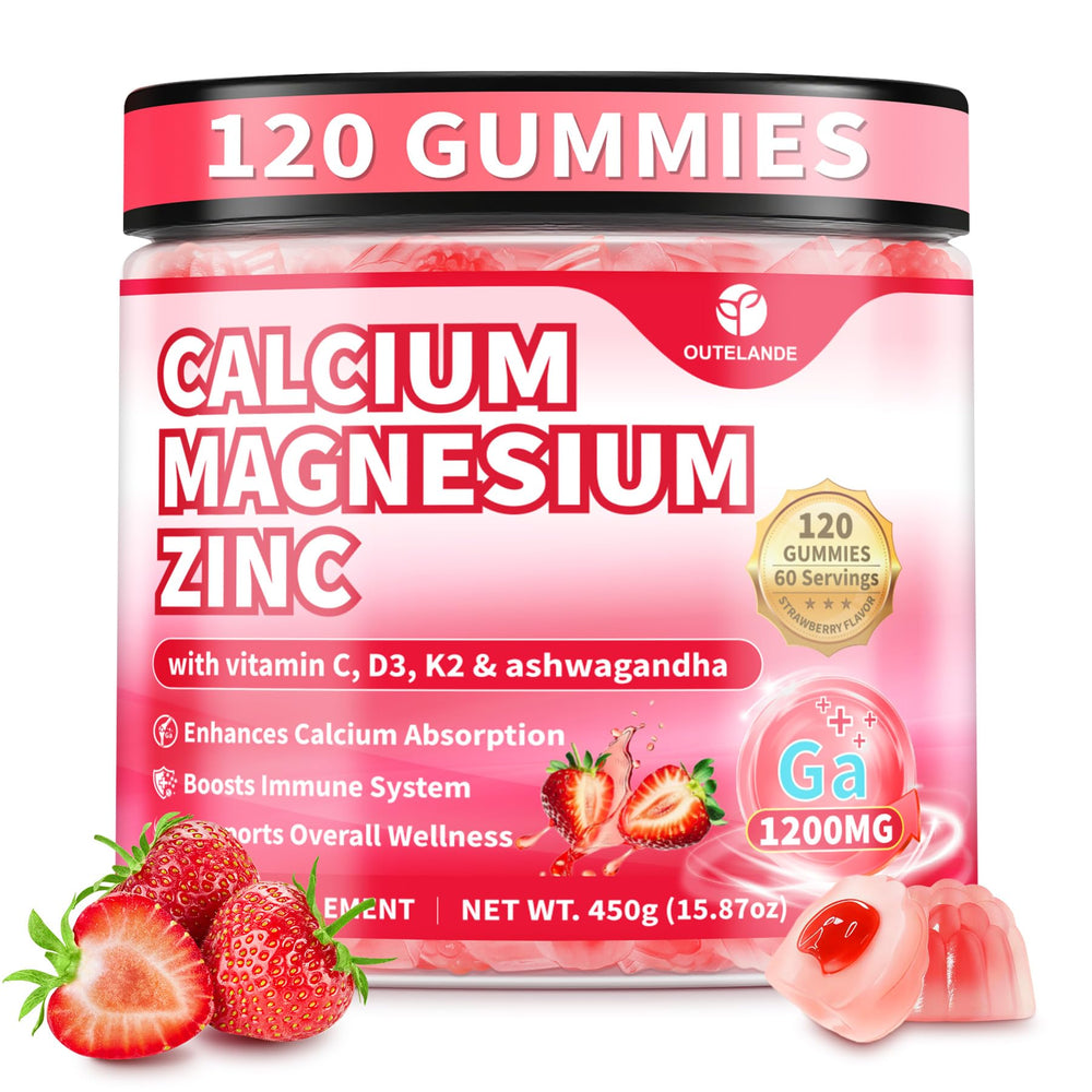 OUTELANDE calcium gummies bottle with 1200 mg formula for easy daily use