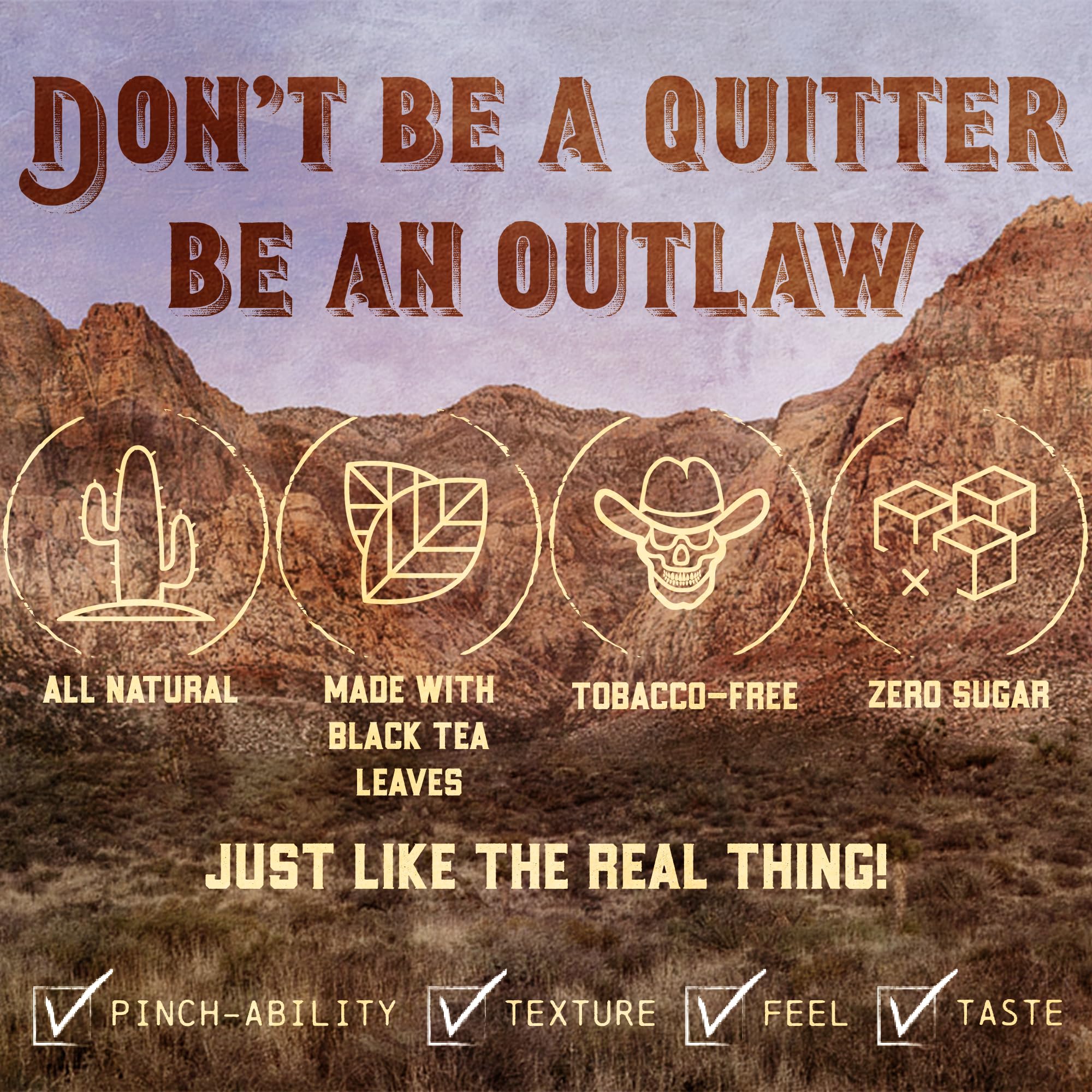Outlaw Dip NiC-Safe tea-leaves close-up highlighting natural base flavor.
