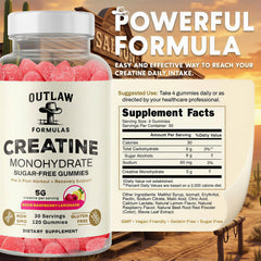 Outlaw Formulas Creatine Monohydrate Gummies gummy closeup shows texture and flavor.