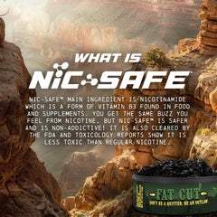 Outlaw Orange Creamsicle NiC-SAFE label close-up highlights ingredients and nicotine-free claim.