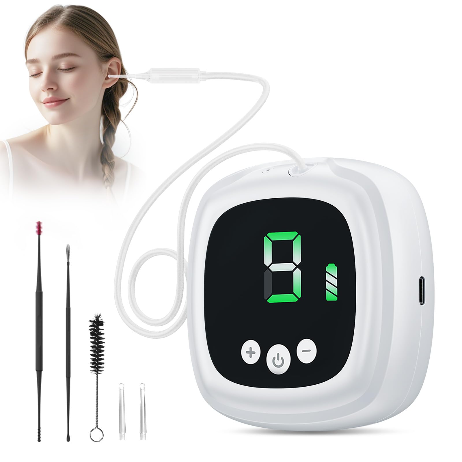 Outstart ear wax vacuum remover unit with adjustable suction for gentle cleaning.