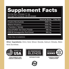 Outwork Nutrition label close-up shows science-based formulation for athletes