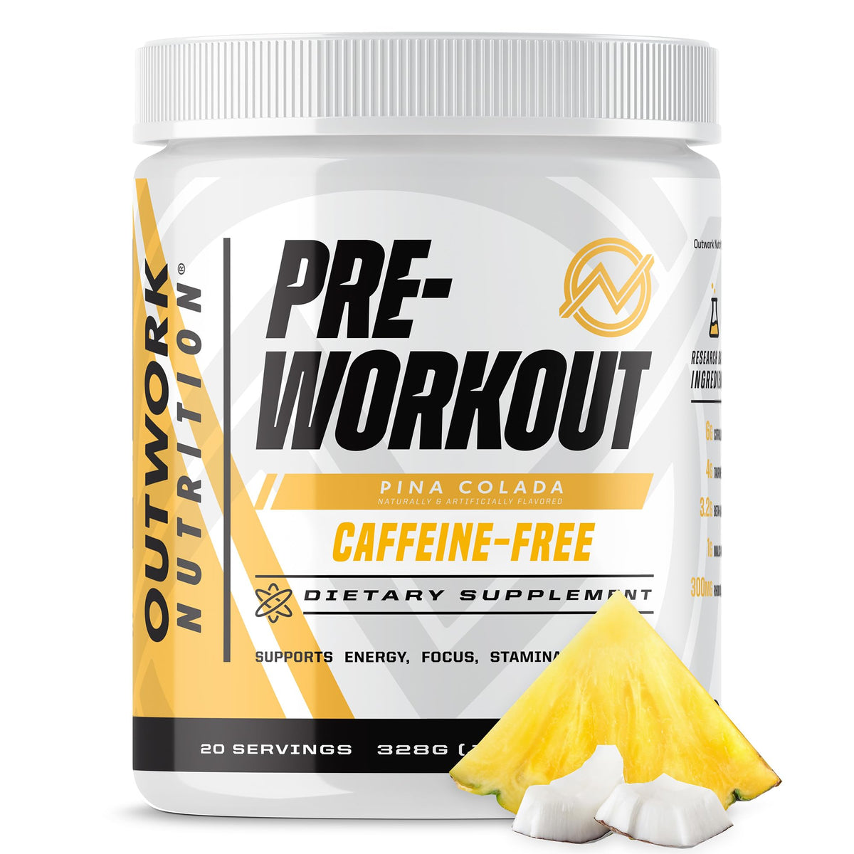 Outwork Nutrition non-stim pre-workout powder being poured for a clean energy shake