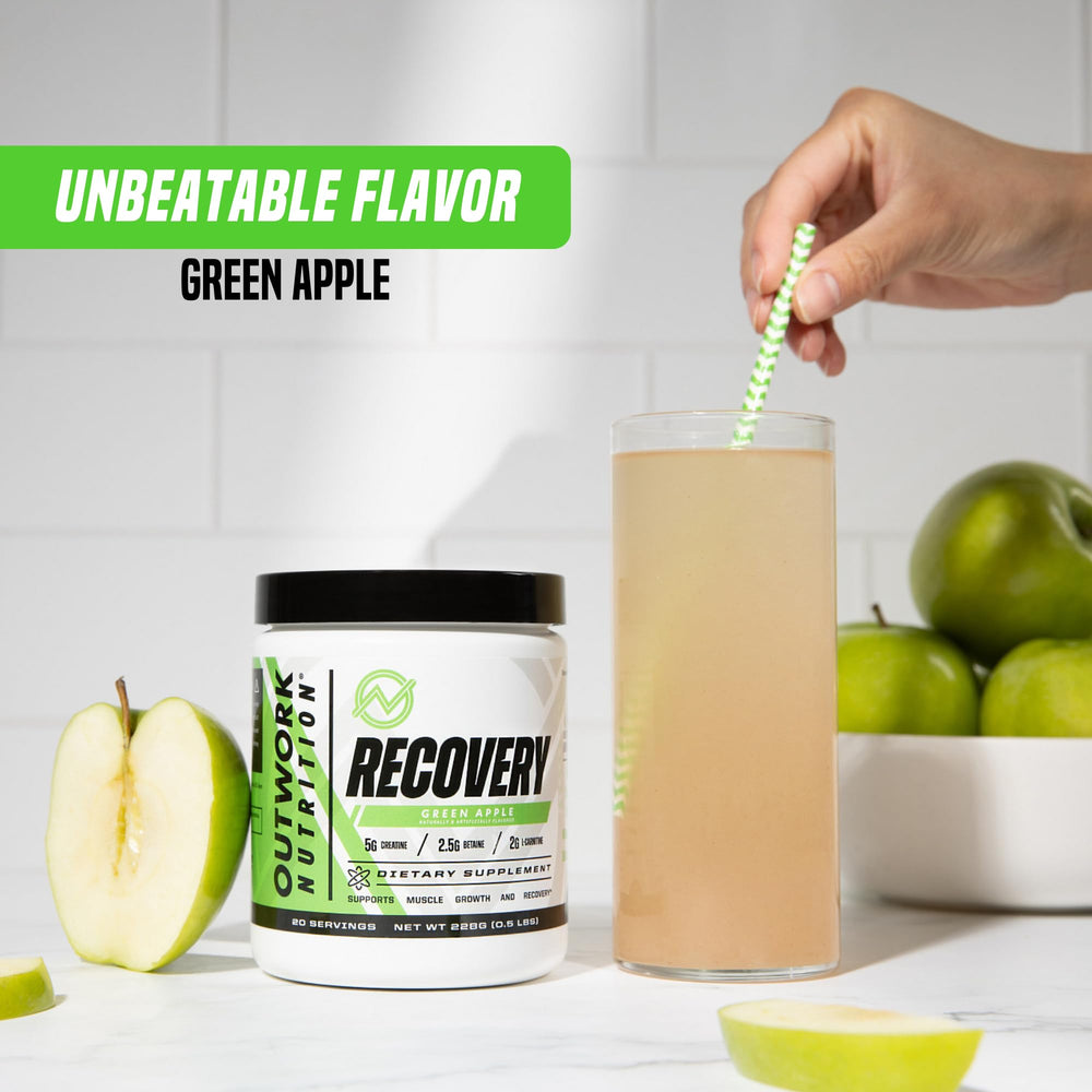 Close-up of creatine monohydrate and betaine on Outwork Recovery label.