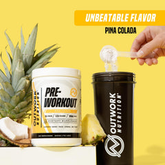 Outwork Nutrition preworkout bottle label closeup with ingredients