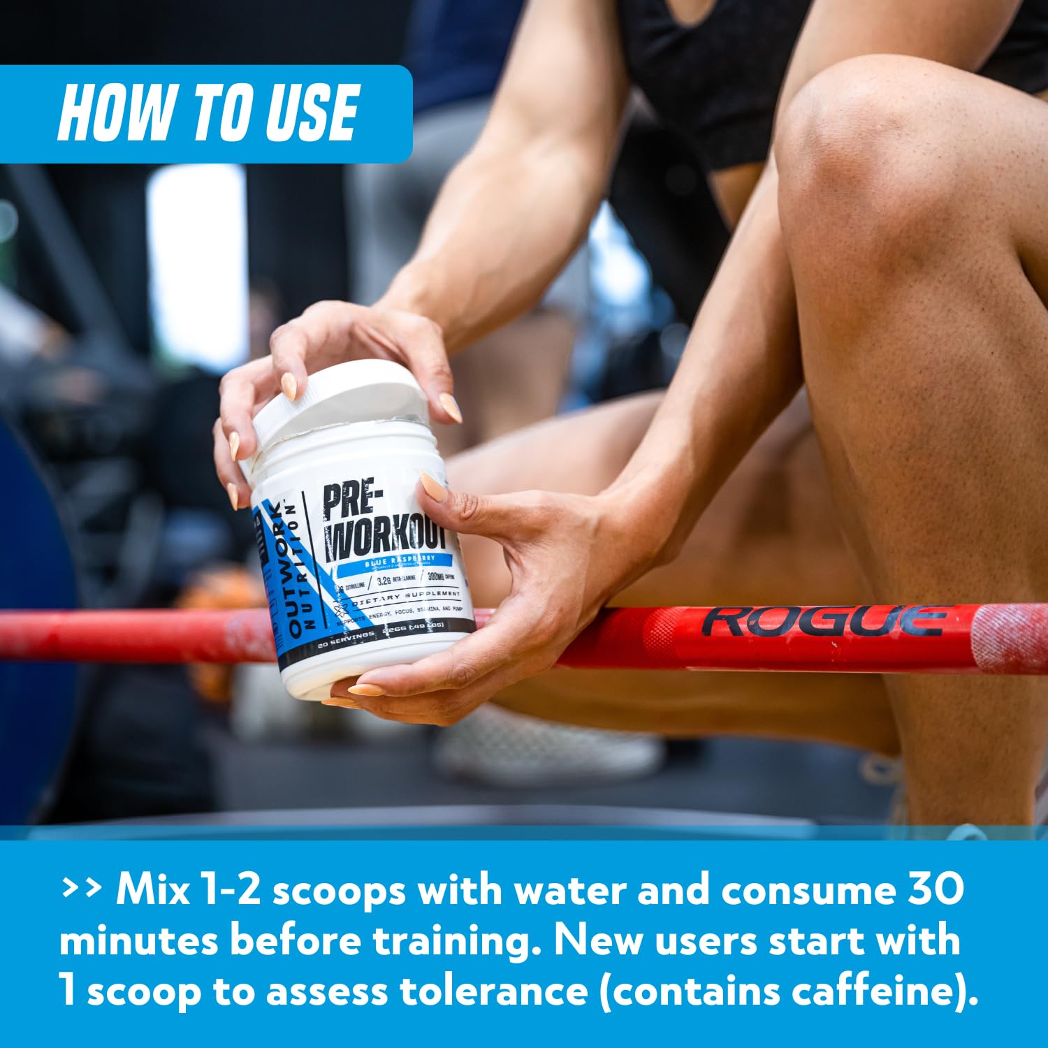 Outwork Nutrition preworkout bottle with glass shows sugar-free, no creatine formula