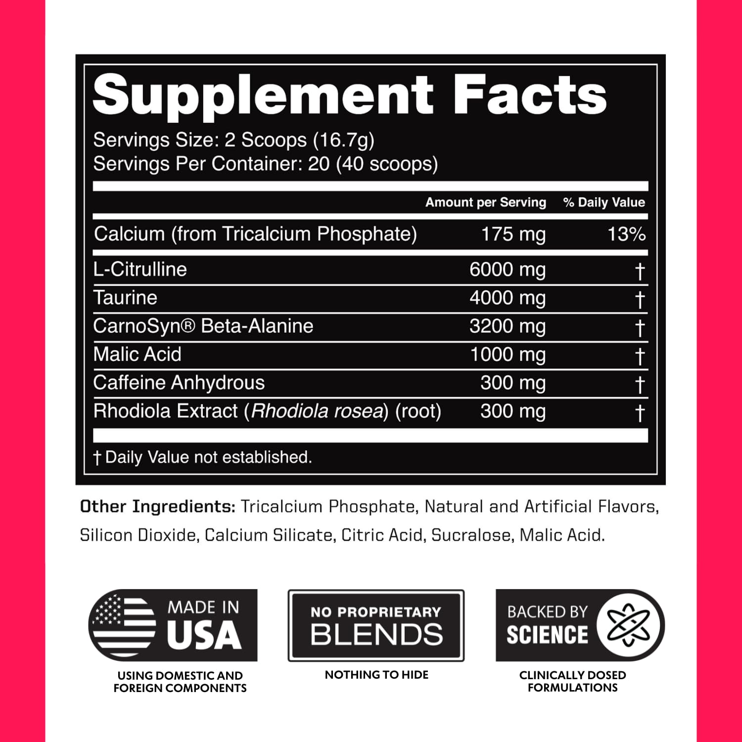 Outwork Nutrition preworkout bottle closeup emphasizing quality and USA-made testing.