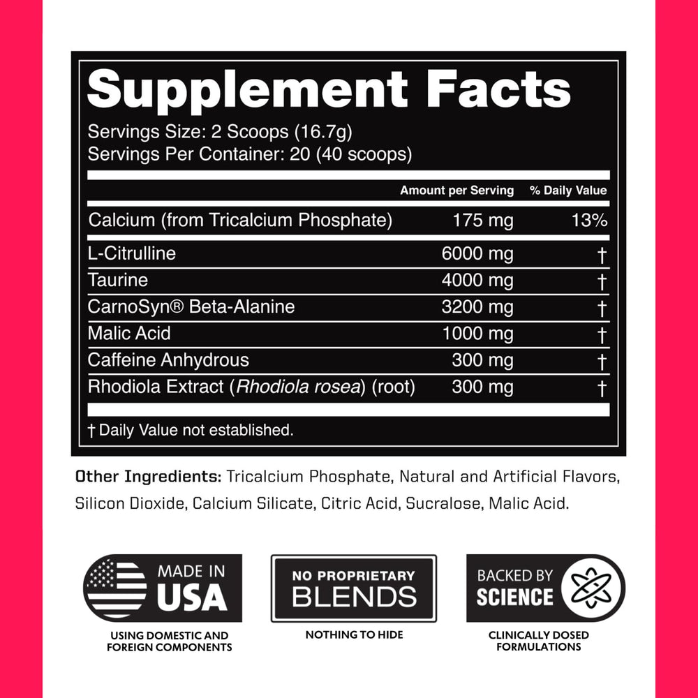 Outwork Nutrition preworkout bottle closeup emphasizing quality and USA-made testing.