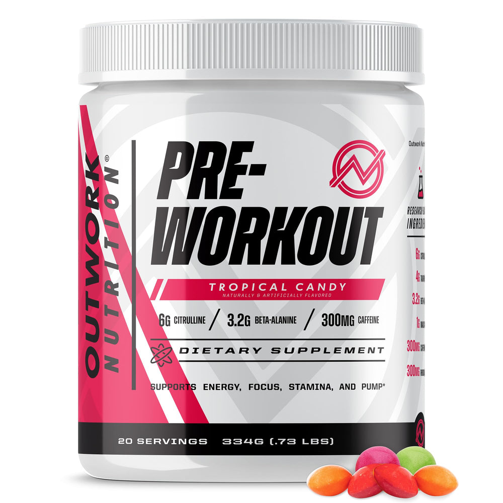 Outwork Nutrition preworkout Tropical Candy bottle ready for a focused training session.