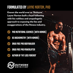Outwork Nutrition whey isolate being stirred in a shaker with minimal carbs and fats.