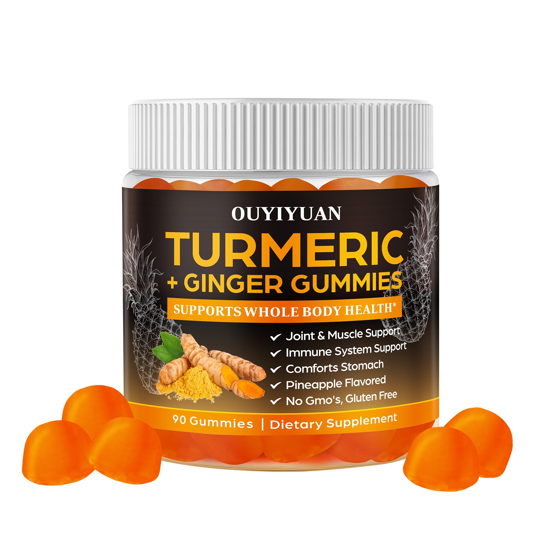 OUYIYUA Turmeric Gummies bottle front view, on-the-go joint and immune support.
