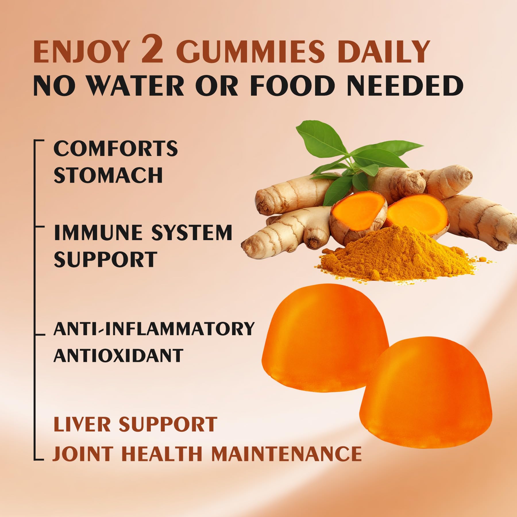 OUYIYUA Turmeric Gummies pineapple-flavored chewables in serving suggestion.
