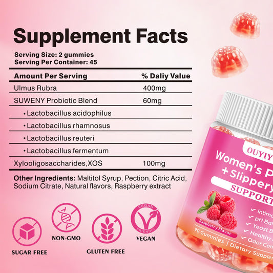 OUYIYUA probiotics bottle front emphasizes natural raspberry flavor for a tasty daily routine
